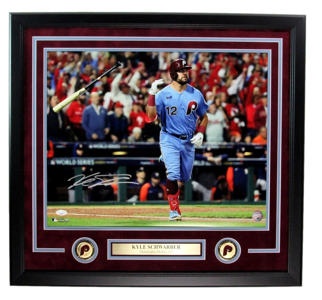 Kyle Schwarber Signed 16x20 Photo Framed JSA Authenticated Phillies: Kyle Schwarber Signed 16x20 Photo Framed JSA Authenticated Phillies This stunning 16x20 photo of Kyle Schwarber, a standout player for the Philadelphia Phillies, is beautifully framed and features his