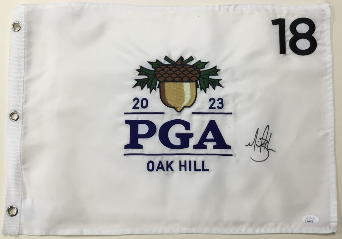 Michael Block Signed 2023 PGA Oak Hill Pin Flag JSA Authenticated: Michael Block Signed 2023 PGA Oak Hill Pin Flag JSA Authenticated Capture a piece of golf history with this official 2023 PGA Oak Hill signed pin flag by Michael Block. This unique collectible feature