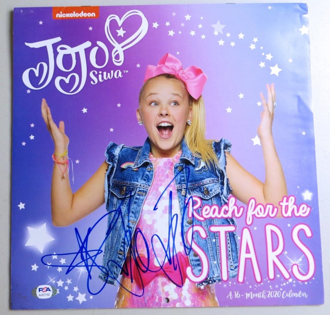 JoJo Siwa Autographed 2020 Calendar PSA/DNA Certified Original: JoJo Siwa Autographed 2020 Calendar PSA/DNA Certified Original This is an authentic JoJo Siwa autographed 2020 calendar, perfect for fans and collectors alike. The calendar features vibrant images and