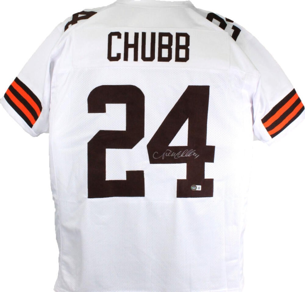 Nick Chubb Autographed Cleveland Browns White Jersey Beckett Authenticated (1 of 3)