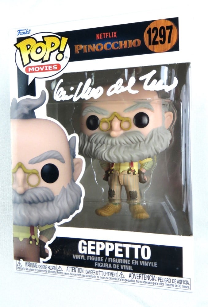 Guillermo del Toro Signed Funko POP! Pinocchio Beckett Authenticated: Guillermo del Toro Signed Funko POP! Pinocchio Beckett Authenticated This is an original Funko POP! figure of Pinocchio, autographed by the acclaimed filmmaker Guillermo del Toro. The signature has be