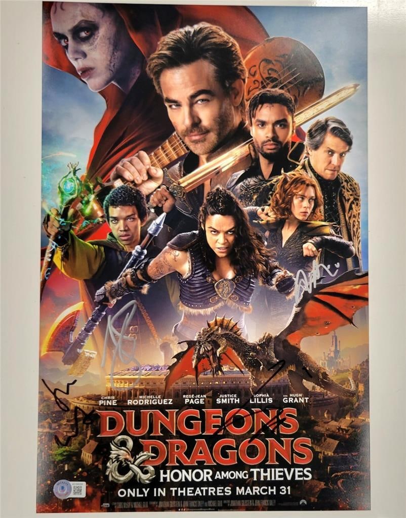 Dungeons & Dragons Cast Signed 12x18 Photo Beckett Authenticated: Dungeons & Dragons Cast Signed 12x18 Photo Beckett Authenticated Capture the magic of the Dungeons & Dragons universe with this stunning signed photograph featuring Michelle Rodriguez, Justice Smith,
