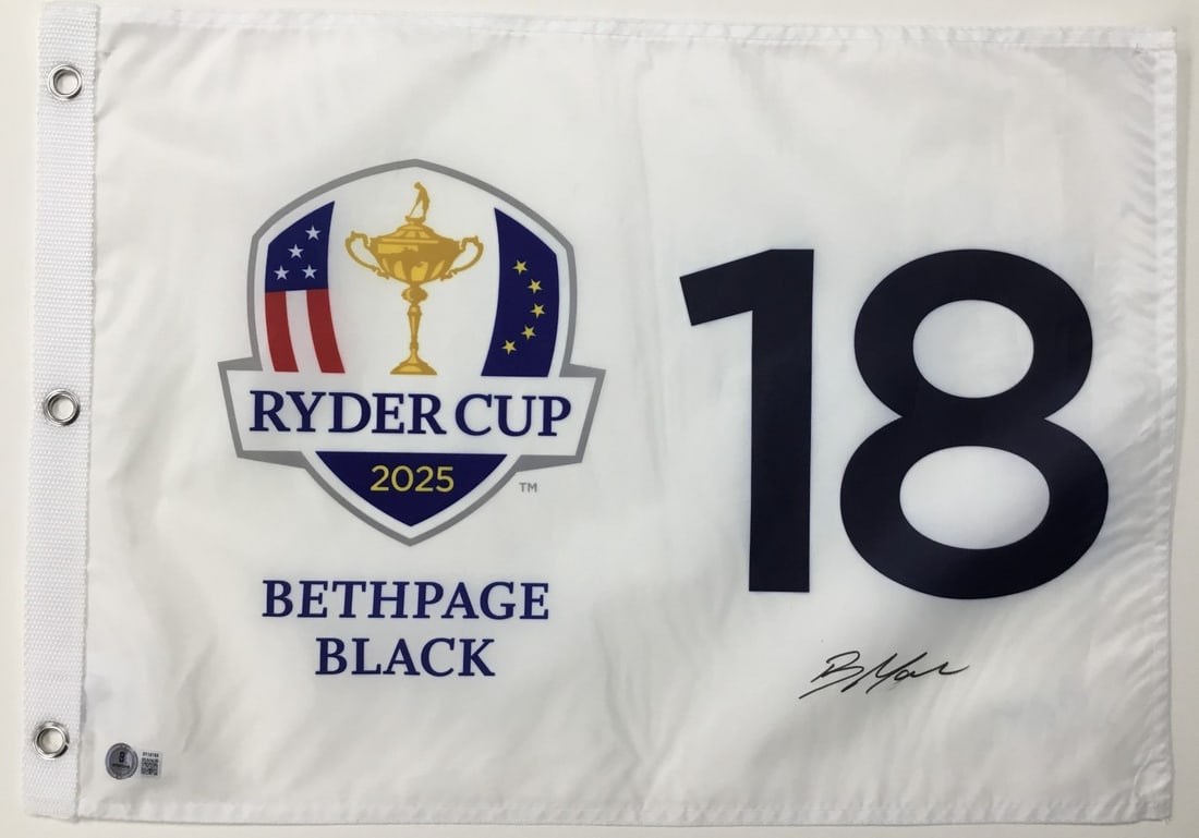 Bob MacIntyre Signed 2025 Ryder Cup Flag Beckett Authenticated BT18789: Bob MacIntyre Signed 2025 Ryder Cup Flag Beckett Authenticated BT18789 Celebrate the excitement of the 2025 Ryder Cup with this officially licensed 18 Pin Flag, signed by PGA star Bob MacIntyre. This