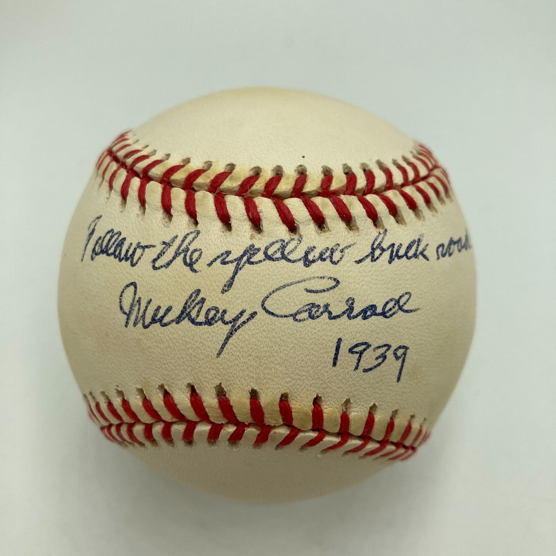 Mickey Carroll Signed Baseball Follow The Yellow Brick Road JSA COA: Mickey Carroll Signed Baseball Follow The Yellow Brick Road JSA COA This authentic baseball features the signature of Mickey Carroll, known for his role in the classic film "The Wizard of Oz" with the