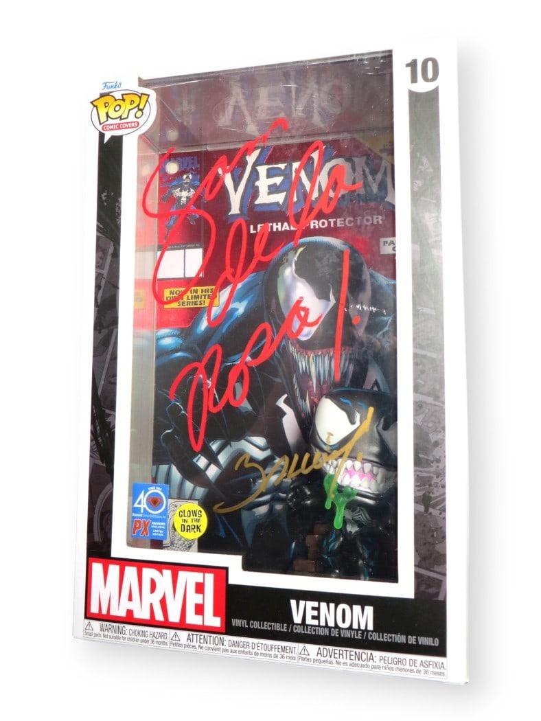 Mark Bagley Sam De La Rosa Dual Signed Venom Funko POP JSA Authenticated: Mark Bagley Sam De La Rosa Dual Signed Venom Funko POP JSA Authenticated This Funko POP! figure features the iconic characters from the Venom series, expertly autographed by both Mark Bagley and Sam D