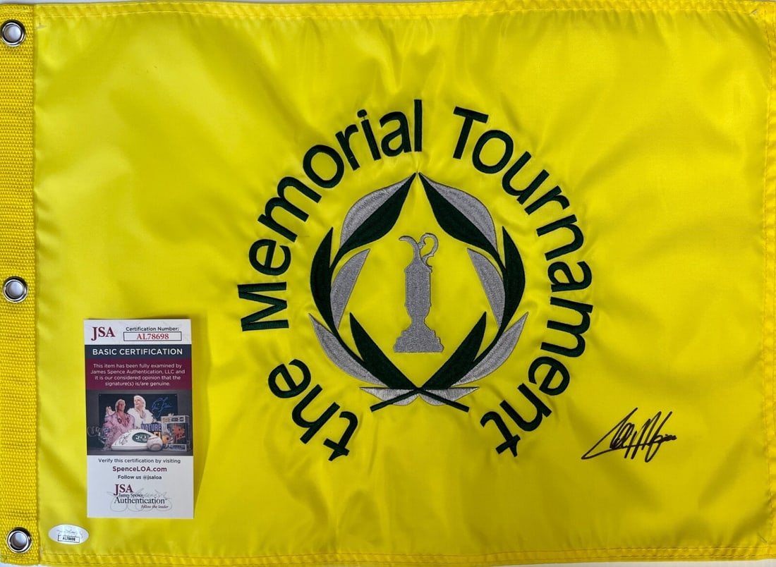 Collin Morikawa Signed The Memorial Tournament Pin Flag JSA AL78698: Collin Morikawa Signed The Memorial Tournament Pin Flag JSA AL78698 Celebrate golf greatness with this authenticated Collin Morikawa signed pin flag from The Memorial Tournament. This official tournam