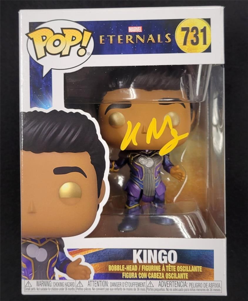 Kumail Nanjiani Signed Kingo Funko Pop Marvel Eternals Beckett Authenticated: Kumail Nanjiani Signed Kingo Funko Pop Marvel Eternals Beckett Authenticated This is an original Funko Pop figure of Kingo from Marvel's Eternals, signed by Kumail Nanjiani. The autograph has been aut
