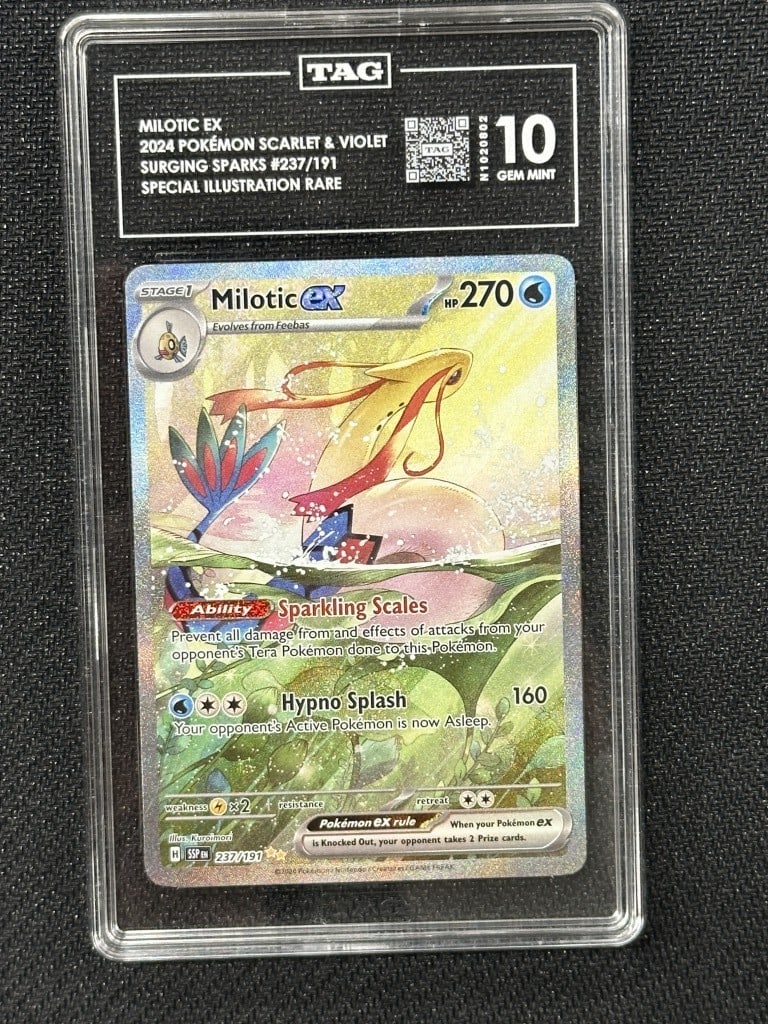 Milotic EX Pokemon Surging Sparks Rare Card TAG 10: Milotic EX Pokemon Surging Sparks Rare Card TAG 10 Celebrate the beauty of the Pokemon universe with this rare Milotic EX card from the Surging Sparks set. This special illustration card features the