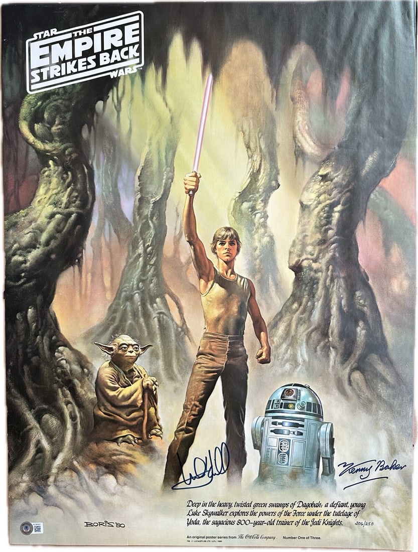 Mark Hamill Kenny Baker Signed Star Wars ESB 1980 Poster Beckett LOA (1 of 1)