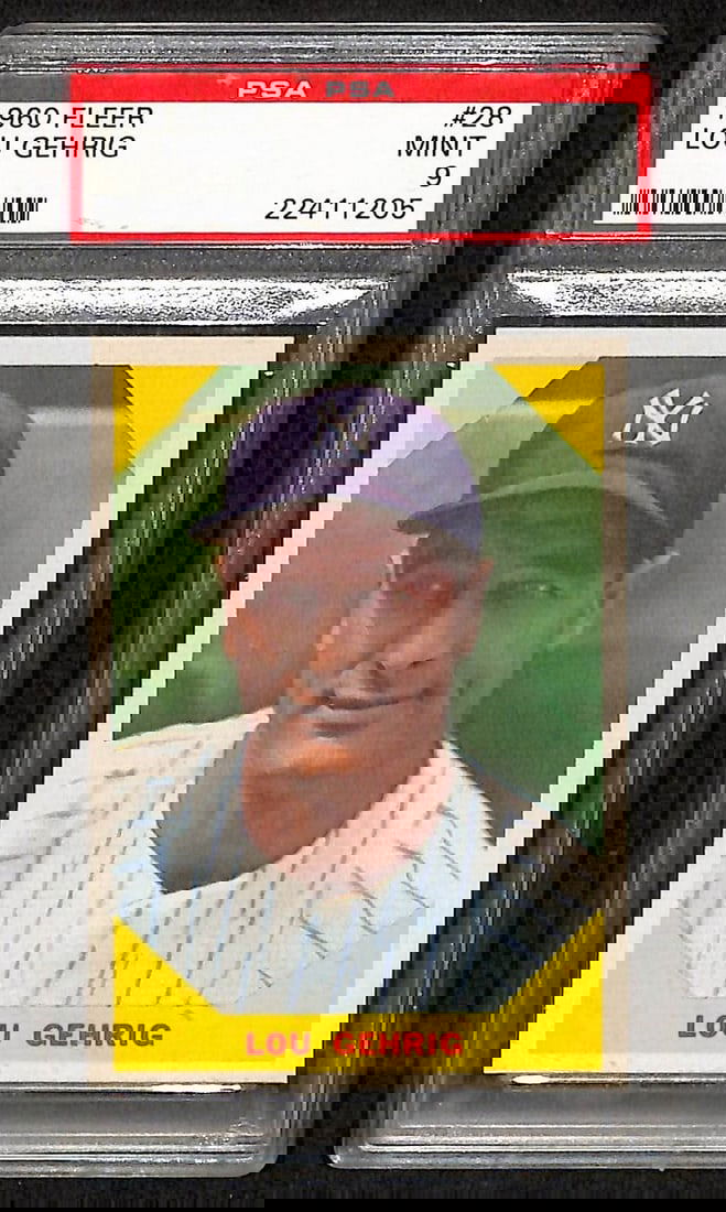 Lou Gehrig 1960 Fleer HOF Card #28 Graded MINT 9 PSA New York Yankees: Lou Gehrig 1960 Fleer HOF Card #28 Graded MINT 9 PSA New York Yankees This is a remarkable Lou Gehrig Hall of Fame 1960 Fleer Card #28 from the New York Yankees. Graded MINT 9 by PSA, this trading car