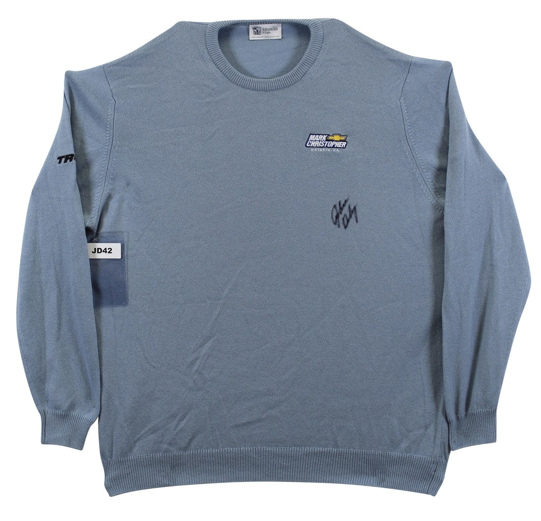 John Daly Signed Match Worn Light Blue Cashmere Sweater BAS: John Daly Signed Match Worn Light Blue Cashmere Sweater BAS This is a match-worn light blue cashmere sweater from Johnstons of Elgin, personally signed by professional golfer John Daly. The sweater is