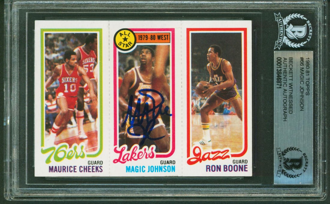 Magic Johnson Signed 1980 Topps #66 Card Los Angeles Lakers BAS Authenticated (1 of 2)