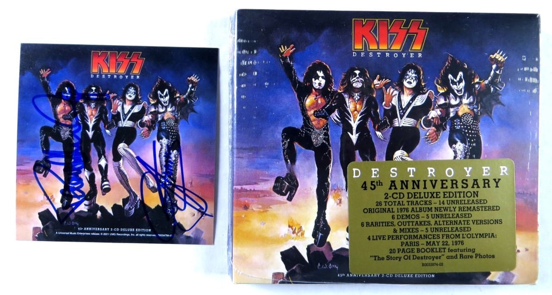 KISS Destroyer Dual Signed CD Insert Gene Simmons Paul Stanley JSA Authenticated (1 of 4)
