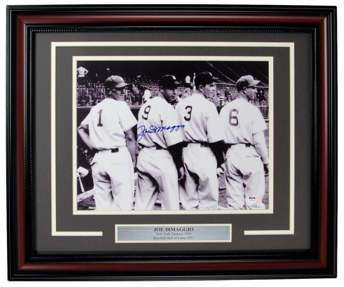 Joe DiMaggio Signed 11x14 Photo Framed PSA/DNA Authentic 1936 Yankees: Joe DiMaggio Signed 11x14 Photo Framed PSA/DNA Authentic 1936 Yankees This item features a stunning Joe DiMaggio autographed 11x14 photograph from 1936, beautifully framed to enhance its display. The