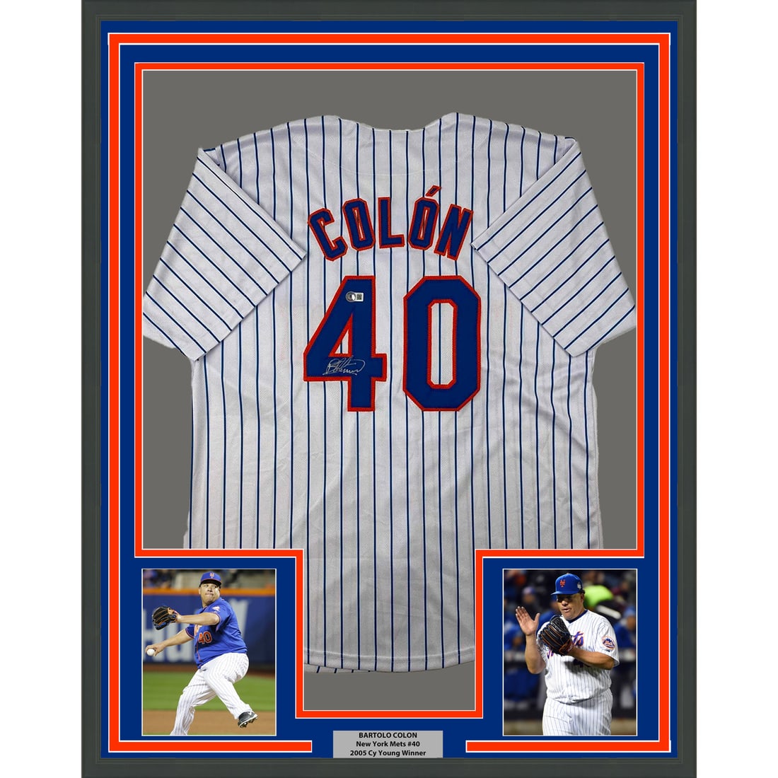 Framed Bartolo Colon Autographed New York Mets Jersey with BAS COA: Framed Bartolo Colon Autographed New York Mets Jersey with BAS COA This framed autographed Bartolo Colon New York Mets jersey is a stunning piece for any baseball fan. It features the player's signatu