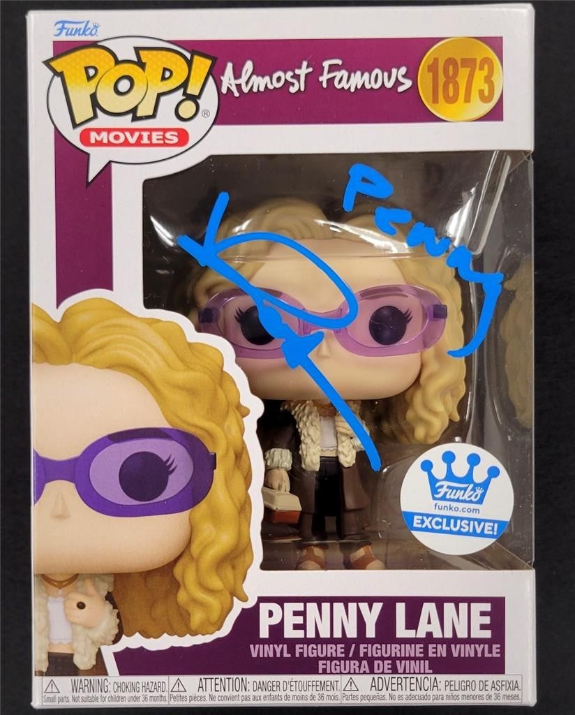 Kate Hudson Autographed Almost Famous Penny Funko Pop Beckett BAS: Kate Hudson Autographed Almost Famous Penny Funko Pop Beckett BAS This is a signed Funko Pop! figure of Kate Hudson as Penny Lane from the iconic film 'Almost Famous.' The autograph has been authentic
