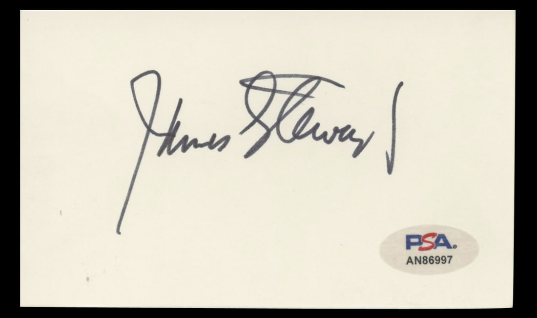 James Stewart It's a Wonderful Life Signed 3x5 Index Card PSA Certified: James Stewart It's a Wonderful Life Signed 3x5 Index Card PSA Certified This authentic signed 3x5 index card features the signature of James Stewart, renowned for his role in the classic film 'It's a