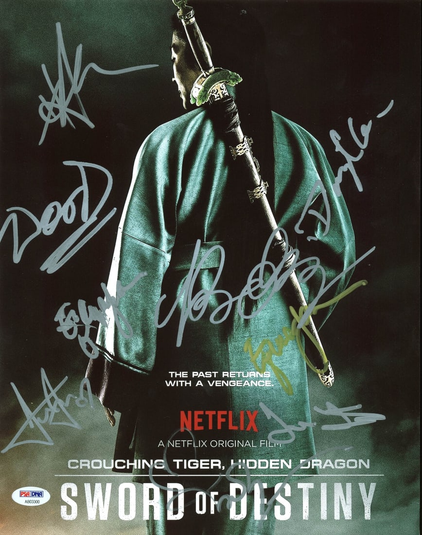 Sword Of Destiny Cast Signed 11x14 Photo PSA/DNA Authenticated: Sword Of Destiny Cast Signed 11x14 Photo PSA/DNA Authenticated This authentic signed 11x14 photo features the cast of "Sword of Destiny," including notable stars Michelle Yeoh, Woon Young Park, Harry