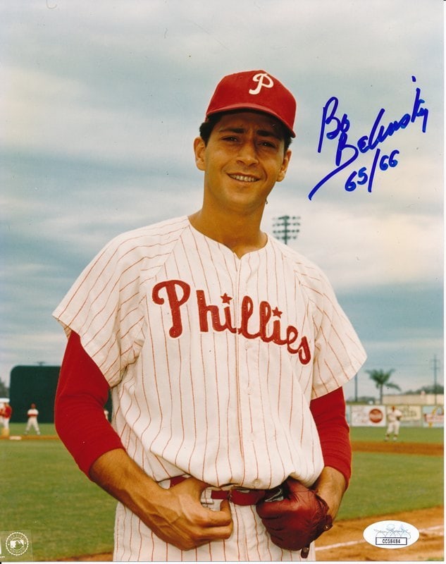 Bo Belinsky Philadelphia Phillies Signed 8x10 Color Photo Inscribed 65/66 JSA Authenticated: Bo Belinsky Philadelphia Phillies Signed 8x10 Color Photo Inscribed 65/66 JSA Authenticated This item features a signed and inscribed 8x10 color photo of Bo Belinsky, showcasing his connection to the