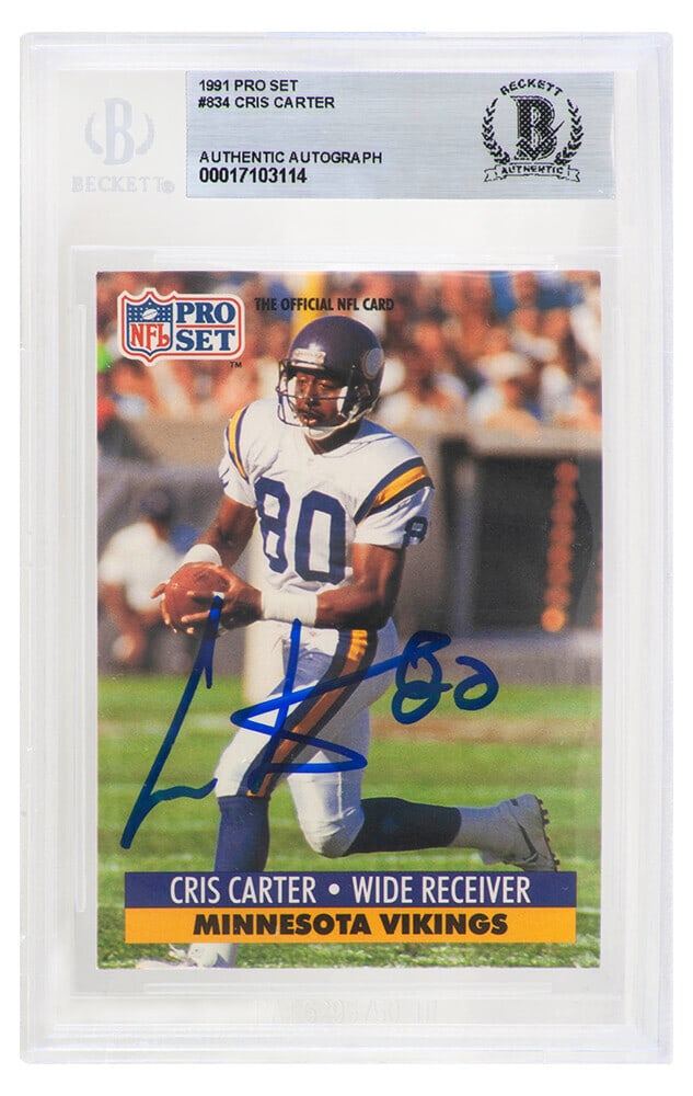 Cris Carter Signed Vikings 1991 Pro Set Card #834 Beckett Slabbed (1 of 2)