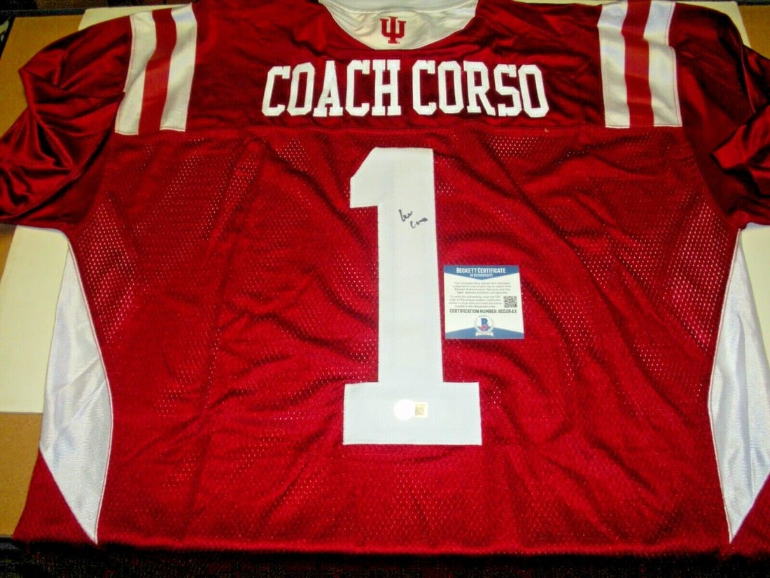 Lee Corso Signed Indiana Hoosiers Adidas Jersey with Beckett COA: Lee Corso Signed Indiana Hoosiers Adidas Jersey with Beckett COA This official licensed Adidas jersey is signed by Lee Corso, a notable figure in football. It features the Indiana Hoosiers team colors