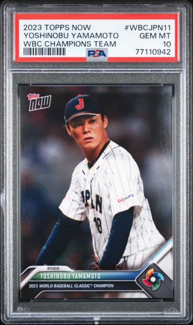 Yoshinobu Yamamoto 2023 WBC Champ Baseball Card PSA 10: Yoshinobu Yamamoto 2023 WBC Champ Baseball Card PSA 10 Celebrate the achievement of Yoshinobu Yamamoto with this original 2023 graded baseball card. This item features a stunning image of the WBC Cham