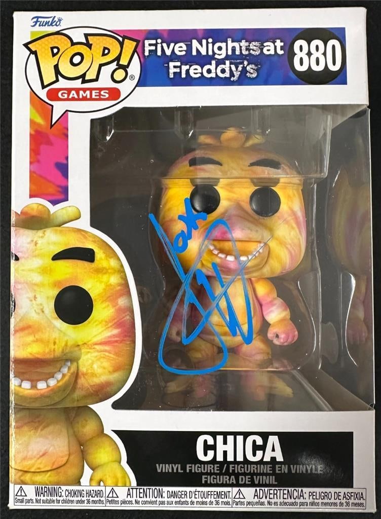 Josh Hutcherson Autographed Five Nights at Freddy's Chica Funko Pop Beckett Authenticated: Josh Hutcherson Autographed Five Nights at Freddy's Chica Funko Pop Beckett Authenticated This collectible Funko Pop! features Chica from the popular video game franchise Five Nights at Freddy's, auto