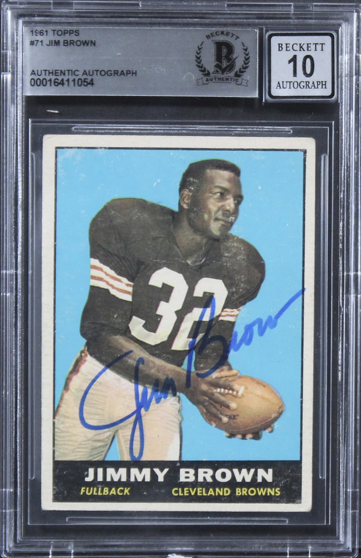 Jim Brown Autographed 1961 Topps #71 Card Gem Mint 10 Beckett Slabbed (1 of 2)