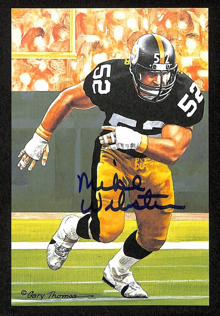 Mike Webster Autographed 1997 Steelers Postcard PSA/DNA Certified: Mike Webster Autographed 1997 Steelers Postcard PSA/DNA Certified This item features a Mike Webster Signed 1997 GLAC/Goal Line Art Postcard representing the Pittsburgh Steelers. The postcard is an ori