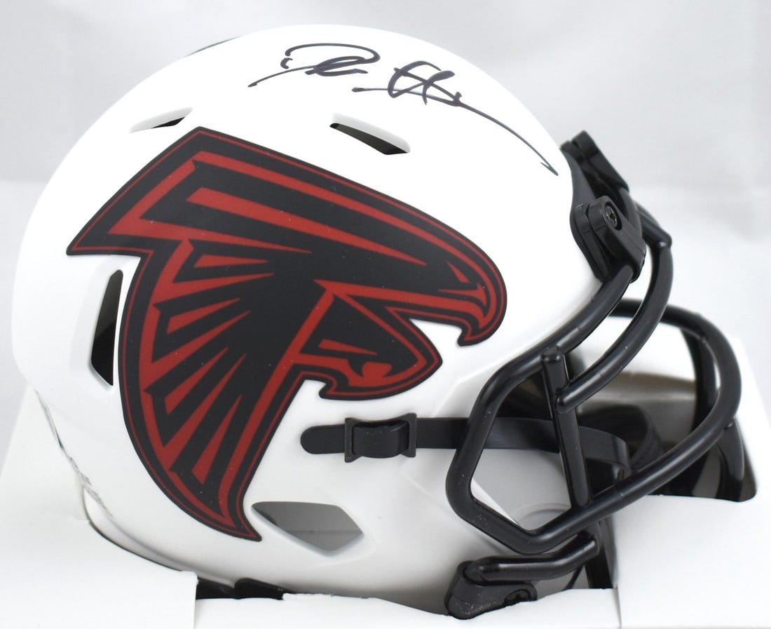 Deion Sanders Signed Atlanta Falcons Mini Helmet Beckett Authenticated: Deion Sanders Signed Atlanta Falcons Mini Helmet Beckett Authenticated This Atlanta Falcons Lunar Mini Helmet, autographed by Deion Sanders, is a must-have for any football fan. The helmet features th
