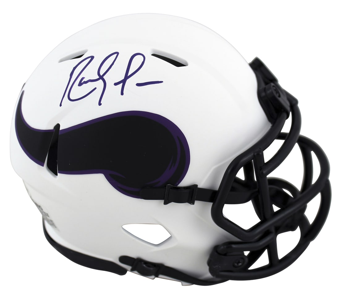 Randy Moss Signed Minnesota Vikings Lunar Speed Mini Helmet BAS Witnessed: Randy Moss Signed Minnesota Vikings Lunar Speed Mini Helmet BAS Witnessed This authentic mini helmet features the signature of Randy Moss, the legendary wide receiver of the Minnesota Vikings. The Lun