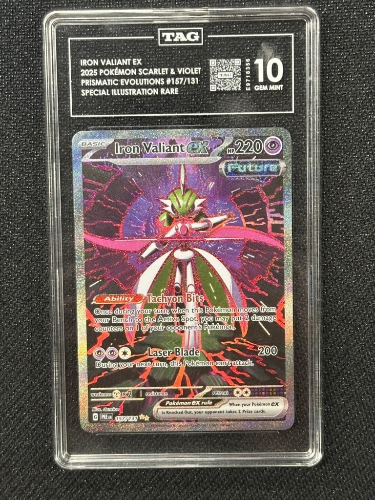 Iron Valiant EX Prismatic Evolution Rare Card TAG 10: Iron Valiant EX Prismatic Evolution Rare Card TAG 10 Introducing the Iron Valiant EX Prismatic Evolution Special Illustration Rare Card, a must-have for collectors. This card features a stunning desig