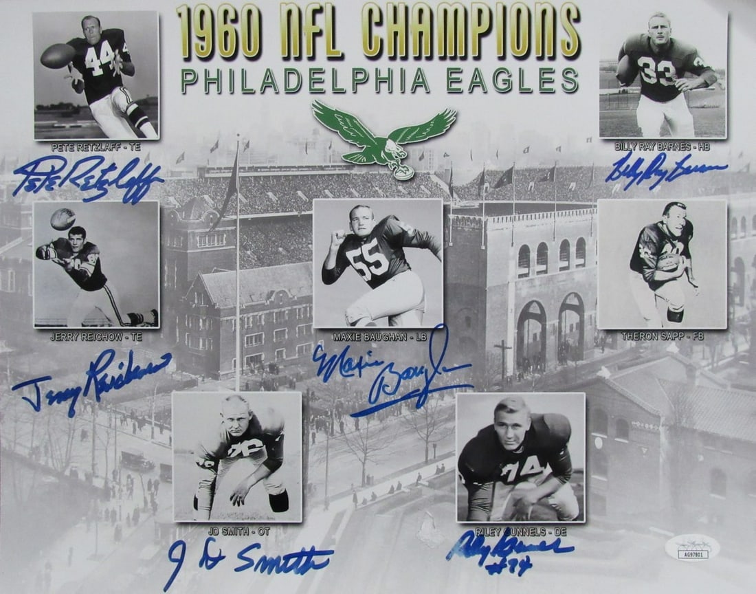 Philadelphia Eagles Multi-Signed 1960 NFL Champions 11x14 Photo JSA Certified: Philadelphia Eagles Multi-Signed 1960 NFL Champions 11x14 Photo JSA Certified Celebrate the legacy of the Philadelphia Eagles with this remarkable multi-autographed 11x14 photograph commemorating the