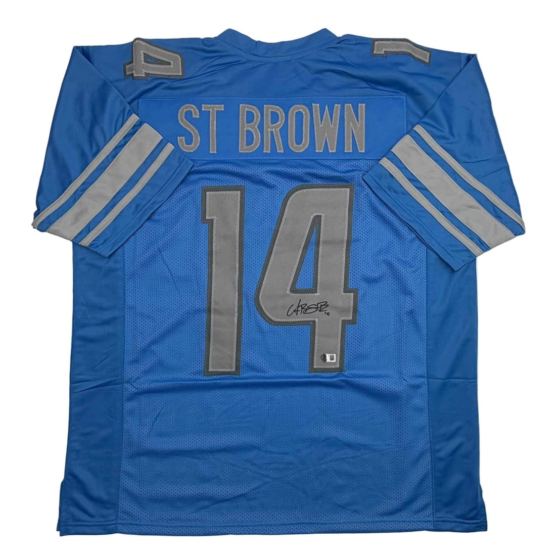 Amon-Ra St. Brown Signed Detroit Lions Blue Jersey Beckett Authenticated: Amon-Ra St. Brown Signed Detroit Lions Blue Jersey Beckett Authenticated This autographed Amon-Ra St. Brown Detroit Blue Jersey is a must-have for any NFL fan and collector. The jersey features the na