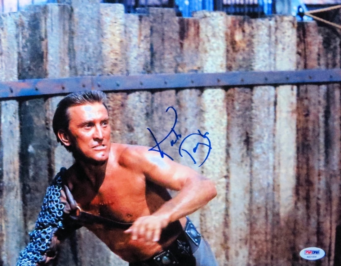 Kirk Douglas Autographed 11X14 Spartacus Photo PSA Authenticated: Kirk Douglas Autographed 11X14 Spartacus Photo PSA Authenticated Capture a piece of cinematic history with this stunning autographed 11X14 photograph of Kirk Douglas in his iconic role from 'Spartacus