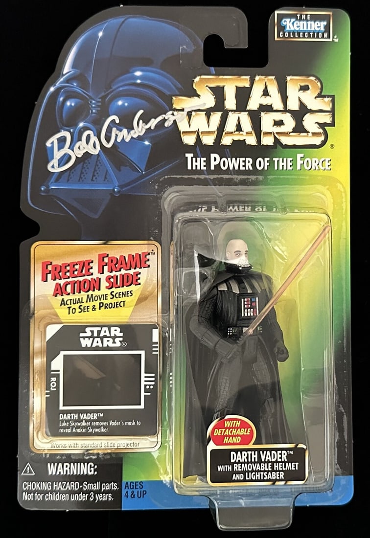 Bob Anderson Signed 1998 Kenner Darth Vader Action Figure BAS LOA: Bob Anderson Signed 1998 Kenner Darth Vader Action Figure BAS LOA This is an original 1998 Kenner action figure of Darth Vader, measuring 3.75 inches, and is a part of the Power of the Force (POTF) Fr