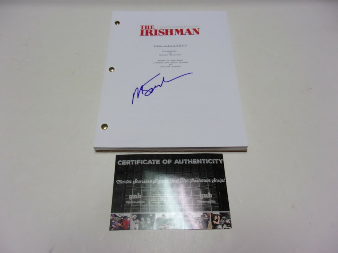 Martin Scorsese Signed The Irishman Script with COA: Martin Scorsese Signed The Irishman Script with COA This is an original, signed full movie script of 'The Irishman' directed by Martin Scorsese. Accompanied by a Certificate of Authenticity (COA), thi