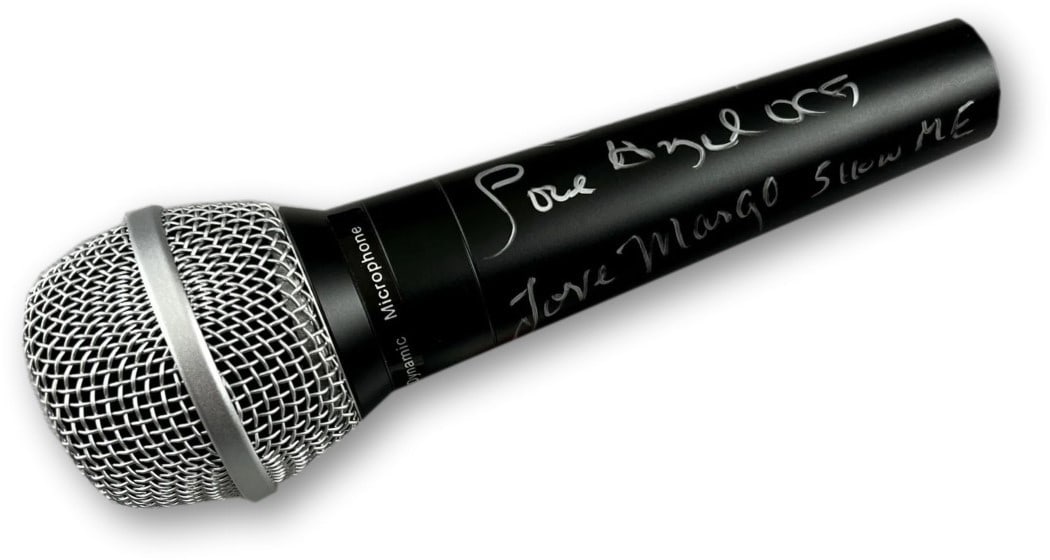 Authentic Dual Signed Microphone by Angel Mercado Margo Urban JSA: Authentic Dual Signed Microphone by Angel Mercado Margo Urban JSA This is an authentic dual autographed microphone by Angel Mercado and Margo Urban, certified by James Spence Authentication (JSA). The