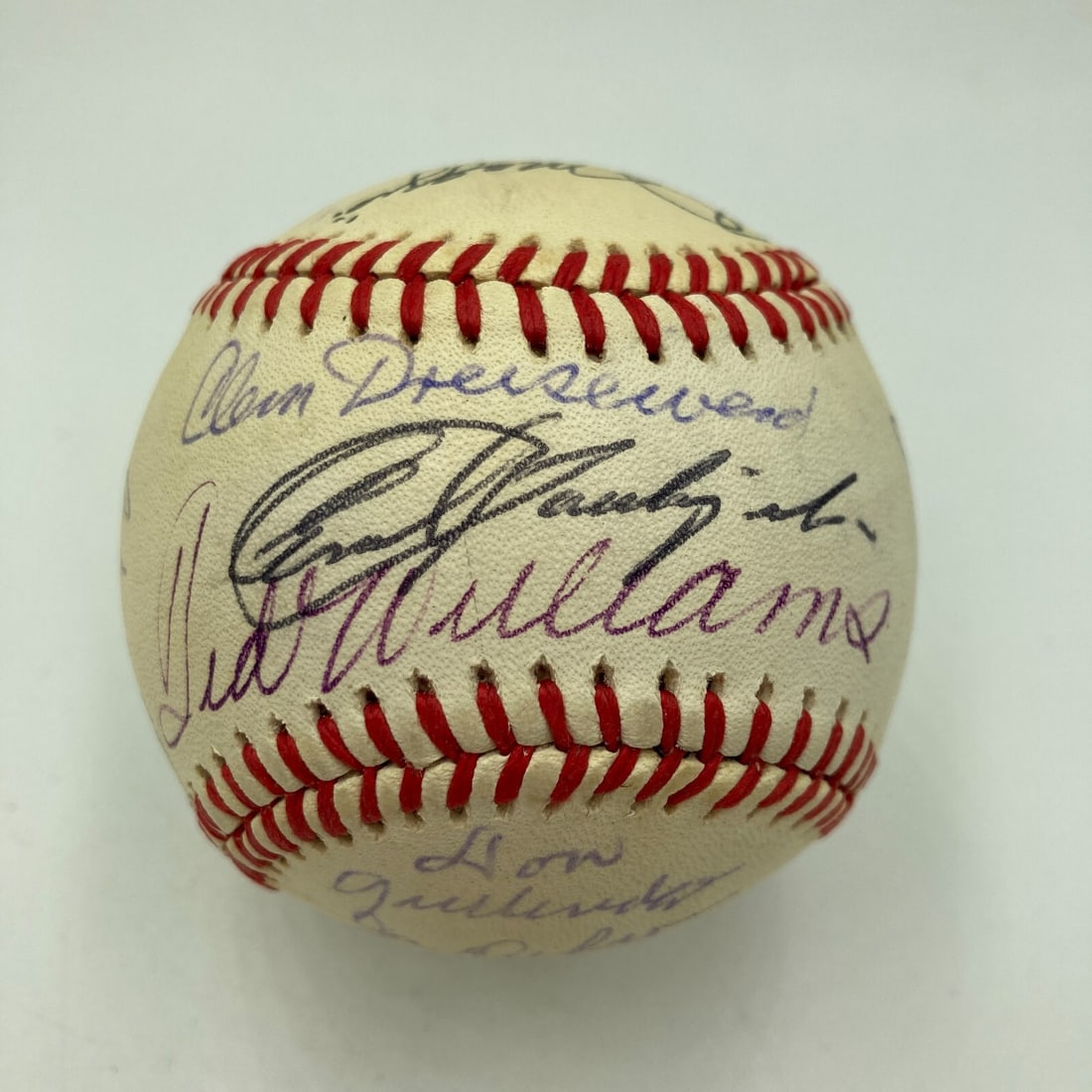 Ted Williams Joe DiMaggio Multi Signed Baseball with JSA COA: Ted Williams Joe DiMaggio Multi Signed Baseball with JSA COA This authentic multi-signed baseball features legendary players Ted Williams and Joe DiMaggio, along with signatures from Frank Malzone, Vi