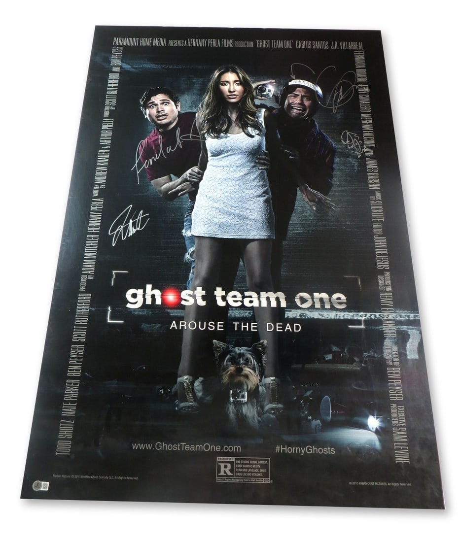 Ghost Team One Autographed 27X40 Poster Beckett Authenticated: Ghost Team One Autographed 27X40 Poster Beckett Authenticated This original 27X40 poster features the autographs of Carlos Santos, J.R. Villarreal, and Fernanda Romero. The signatures have been authen