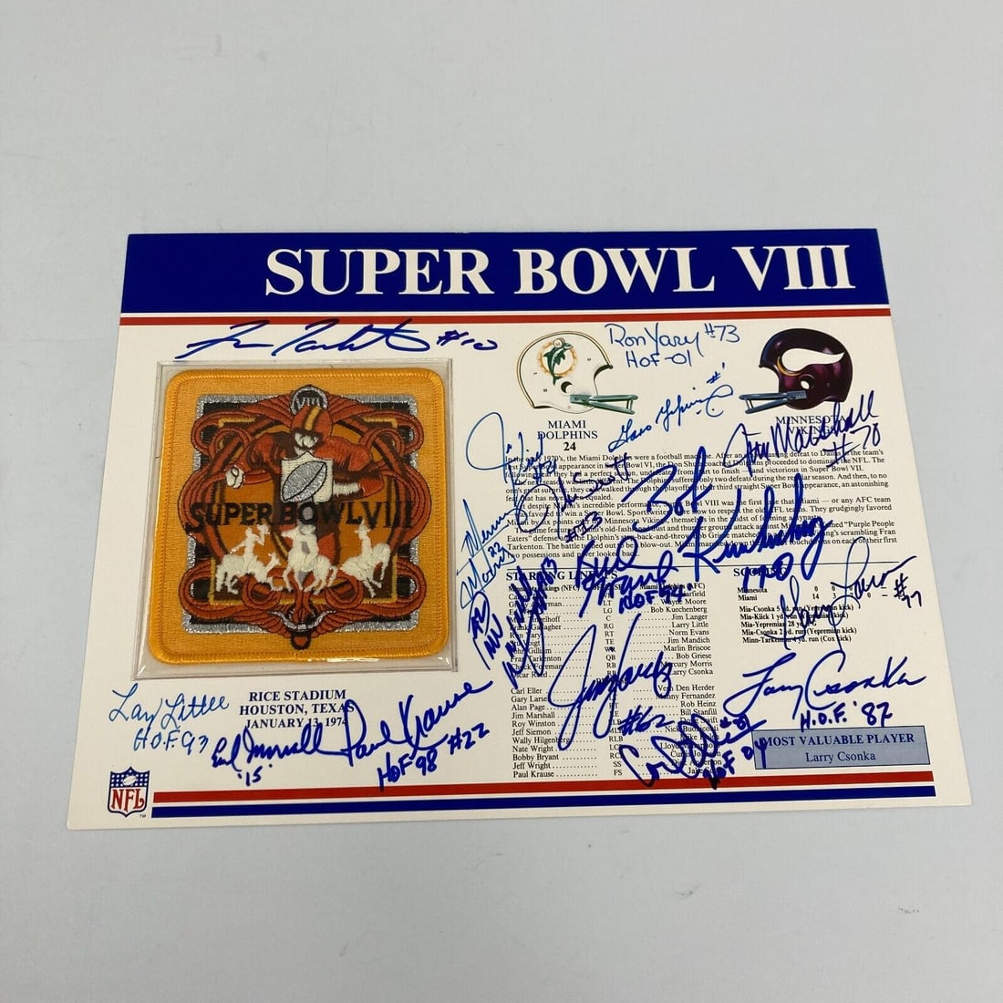 1973 Miami Dolphins Super Bowl VIII Signed Patch 17 Autographs JSA COA (1 of 5)