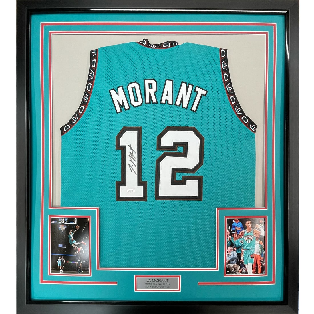 Framed Ja Morant Autographed Teal Jersey with JSA COA 35x39 (1 of 2)