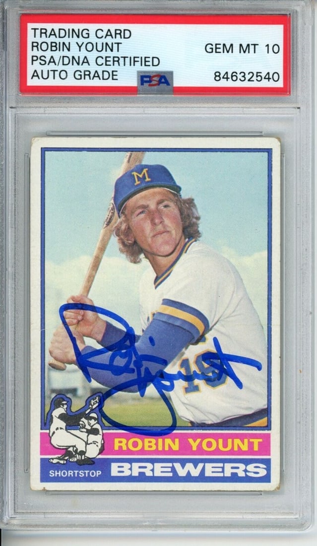 1976 Topps Robin Yount Signed HOF Card PSA/DNA GEM MINT 10 Brewers (1 of 2)