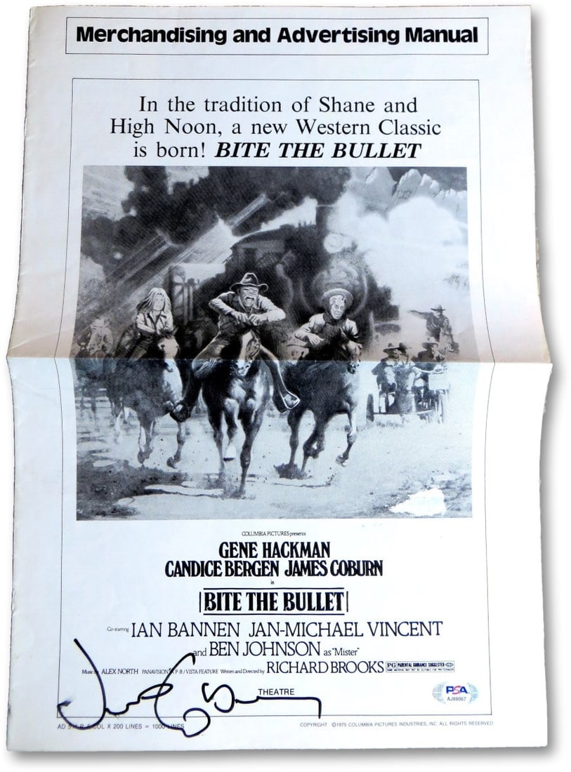 James Coburn Signed Promo Poster Bite the Bullet Beckett Authenticated 11.5 x 16.5 (1 of 4)