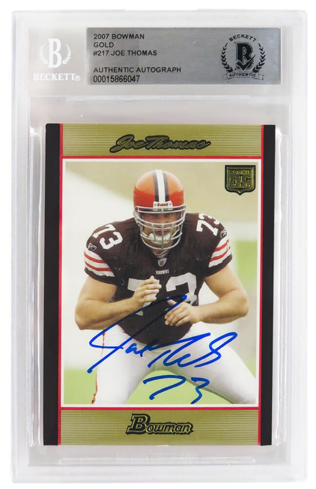 Joe Thomas Signed 2007 Bowman Gold Rookie Card #217 Beckett Encapsulated (1 of 2)