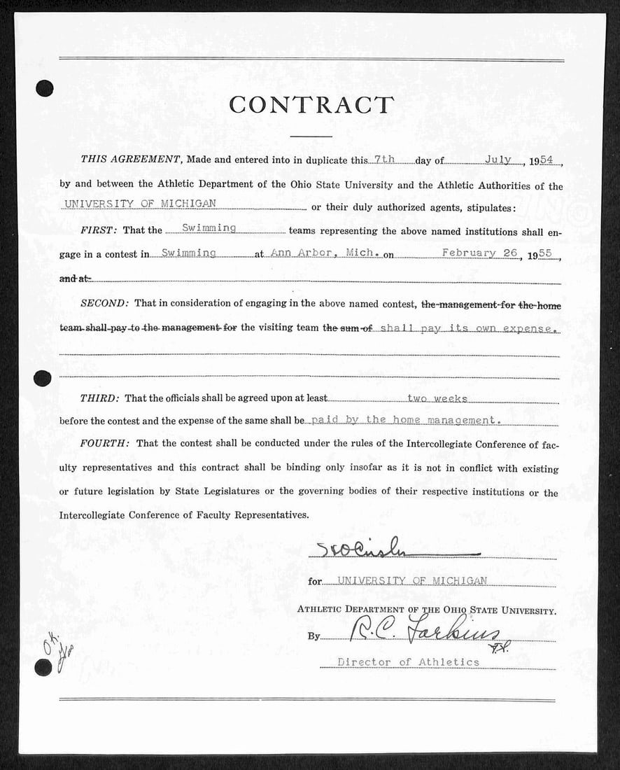 Fritz Crisler Signed 1954 Contract University of Michigan JSA Authenticated (1 of 3)