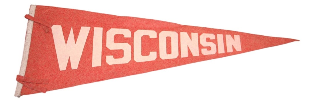 Rare Vintage 1940s Wisconsin Badgers 28 Inch Football Pennant: Rare Vintage 1940s Wisconsin Badgers 28 Inch Football Pennant This rare vintage 1940's Wisconsin Badgers pennant is a must-have for any college football enthusiast. Officially licensed by the NCAA, th
