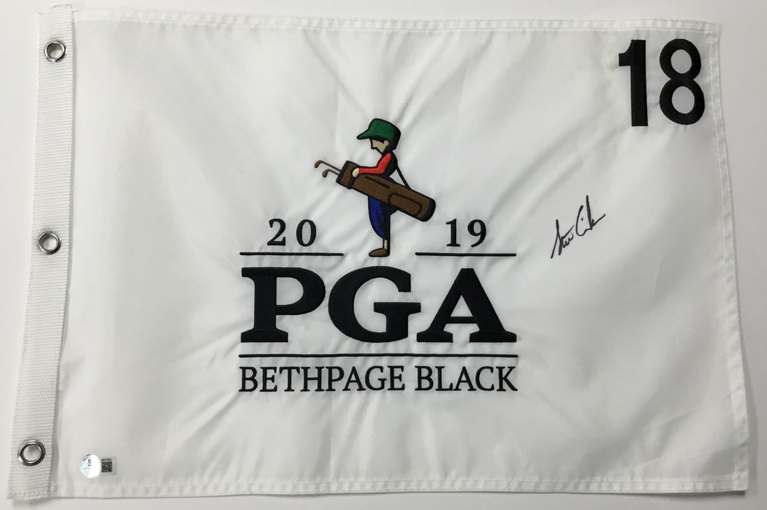 Stewart Cink Signed 2019 PGA Bethpage Black #18 Pin Flag Beckett Authenticated (1 of 4)