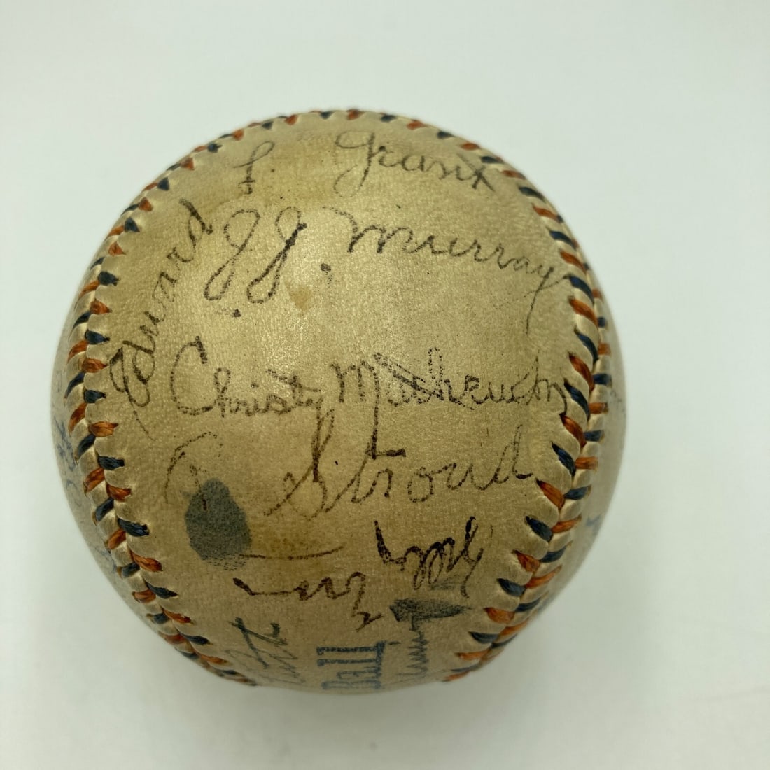 1915 Signed Baseball Christy Mathewson Babe Ruth Ty Cobb Ban Johnson PSA: 1915 Signed Baseball Christy Mathewson Babe Ruth Ty Cobb Ban Johnson PSA This remarkable baseball presents a rare opportunity to own a piece of baseball history. Autographed by several legends, includ