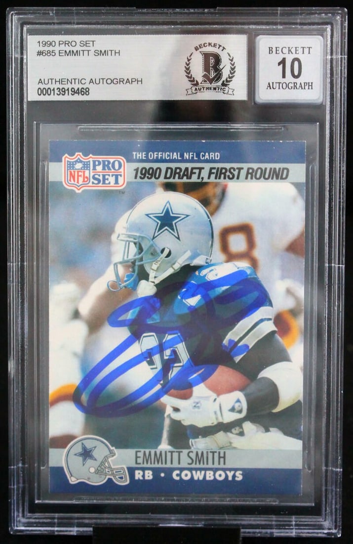 1990 Pro Set #685 Emmitt Smith Autographed Rookie Dallas Cowboys BGS 10 (1 of 6)